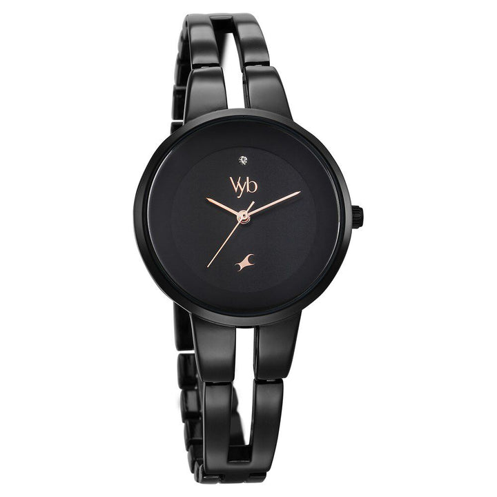 Fastrack Vyb Halo Quartz Analog Black Dial Metal Strap Watch for Girls FV60035NM01W