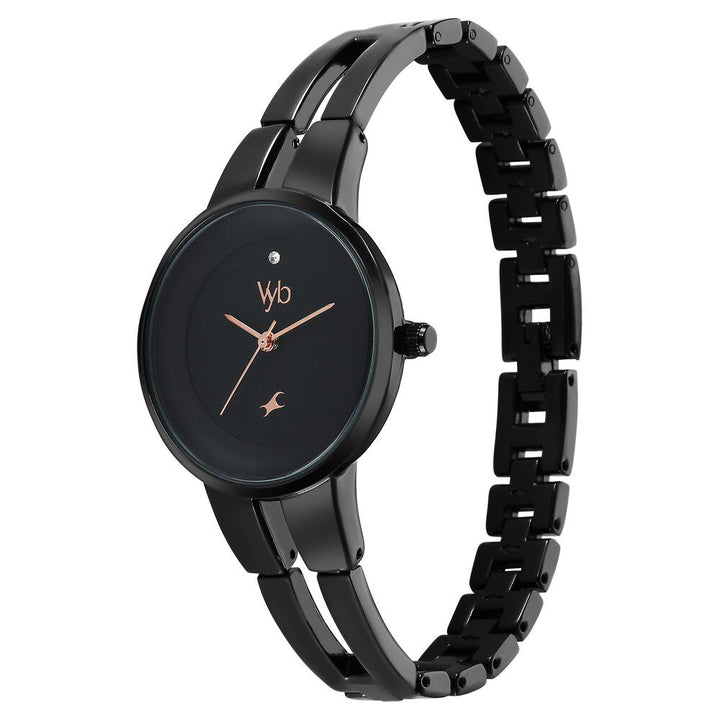 Fastrack Vyb Halo Quartz Analog Black Dial Metal Strap Watch for Girls FV60035NM01W