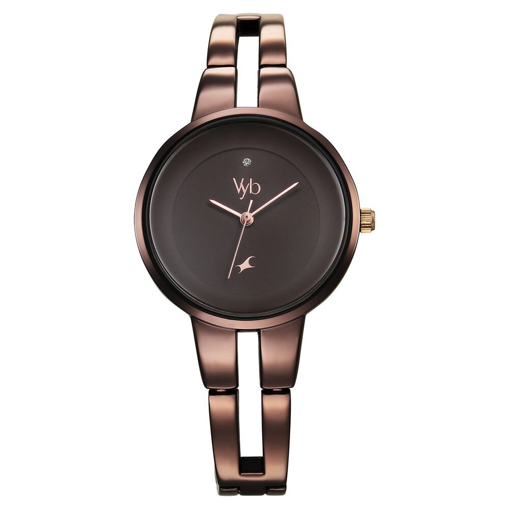 Fastrack Vyb Halo Quartz Analog Brown Dial Metal Strap Watch for Girls FV60035QM01W