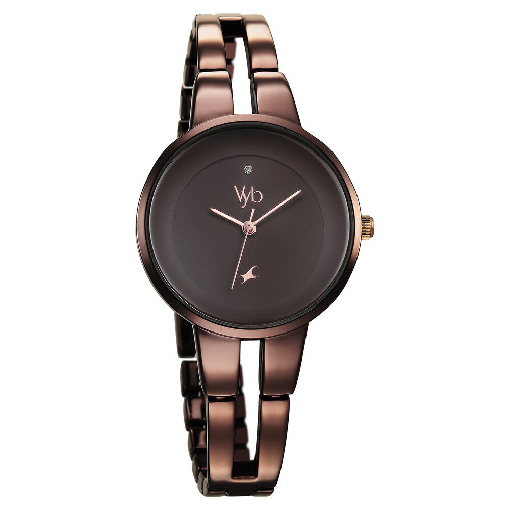 Fastrack Vyb Halo Quartz Analog Brown Dial Metal Strap Watch for Girls FV60035QM01W
