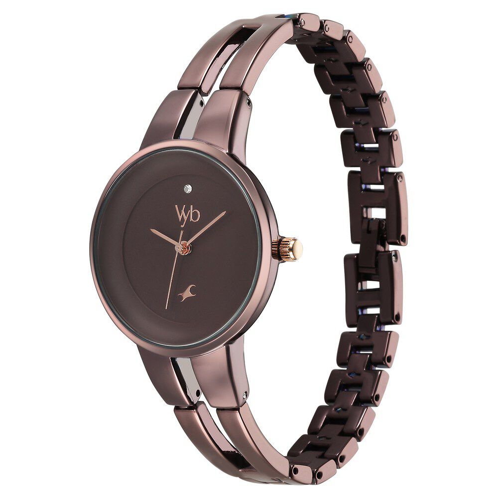 Fastrack Vyb Halo Quartz Analog Brown Dial Metal Strap Watch for Girls FV60035QM01W