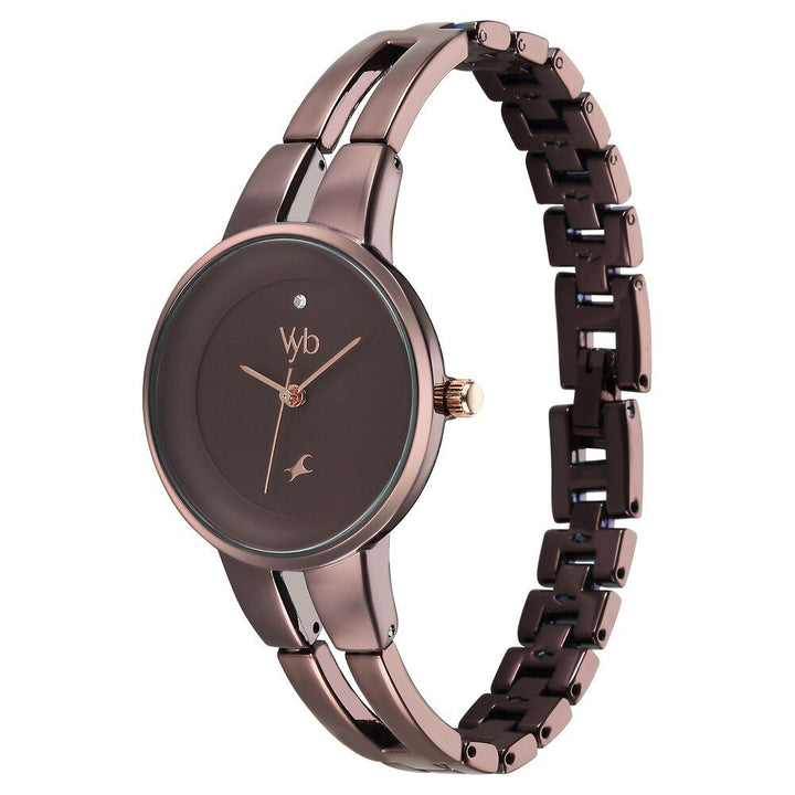 Fastrack Vyb Halo Quartz Analog Brown Dial Metal Strap Watch for Girls FV60035QM01W