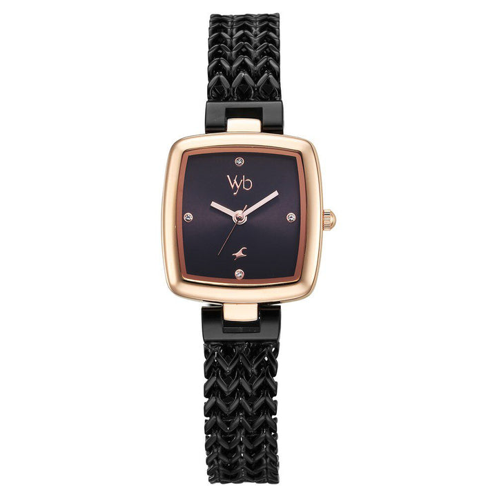 Fastrack Vyb Showstopper Quartz Analog Black Dial Black Metal Strap Watch For Girls FV60042KM01W