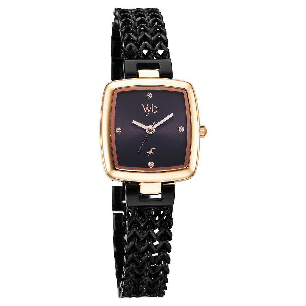 Fastrack Vyb Showstopper Quartz Analog Black Dial Black Metal Strap Watch For Girls FV60042KM01W