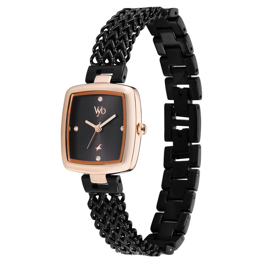 Fastrack Vyb Showstopper Quartz Analog Black Dial Black Metal Strap Watch For Girls FV60042KM01W