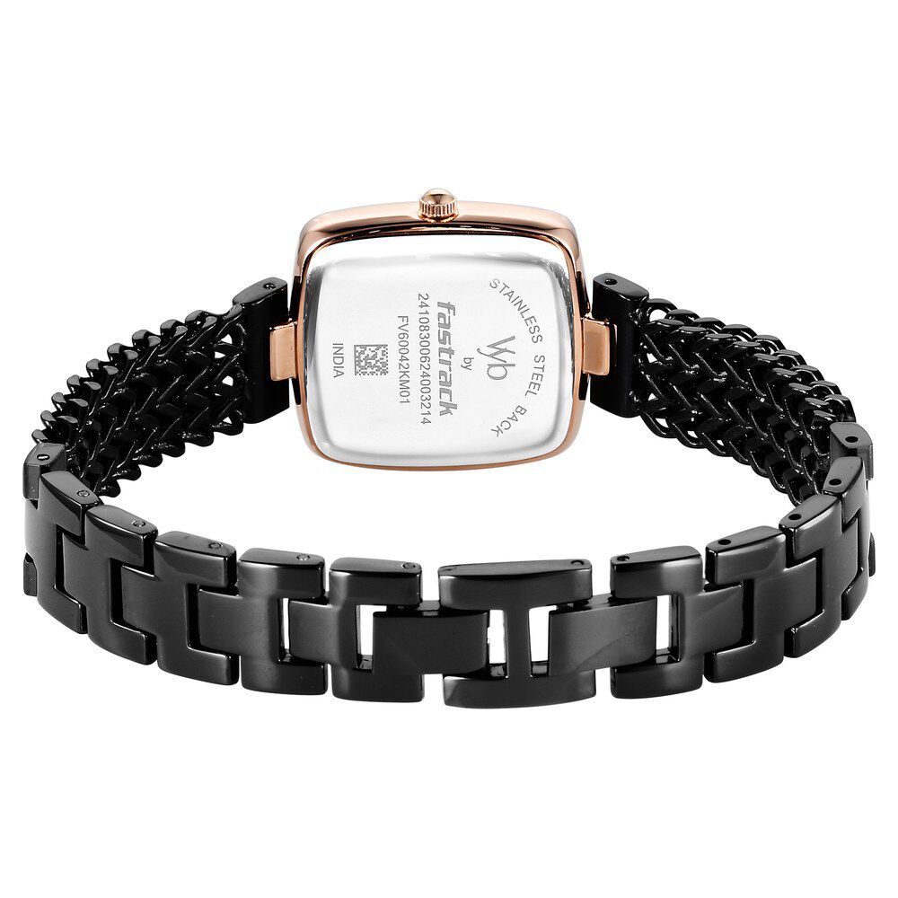 Fastrack Vyb Showstopper Quartz Analog Black Dial Black Metal Strap Watch For Girls FV60042KM01W