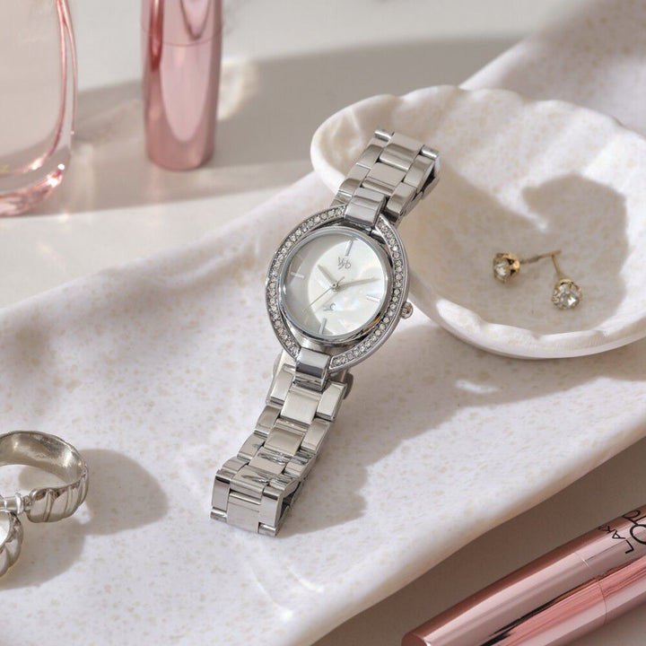 Fastrack Vyb Celeste Quartz Analog Mother of Pearl Dial Silver Color Metal Strap Watch For Girls FV60043SM01W