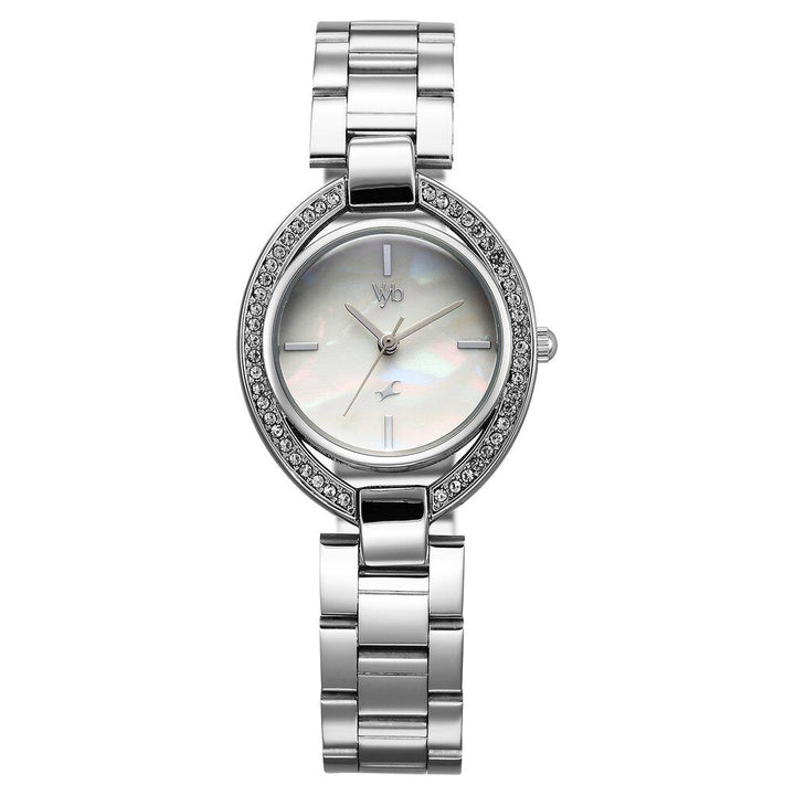 Fastrack Vyb Celeste Quartz Analog Mother of Pearl Dial Silver Color Metal Strap Watch For Girls FV60043SM01W