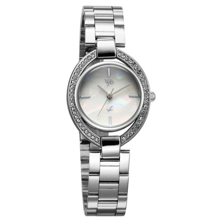 Fastrack Vyb Celeste Quartz Analog Mother of Pearl Dial Silver Color Metal Strap Watch For Girls FV60043SM01W