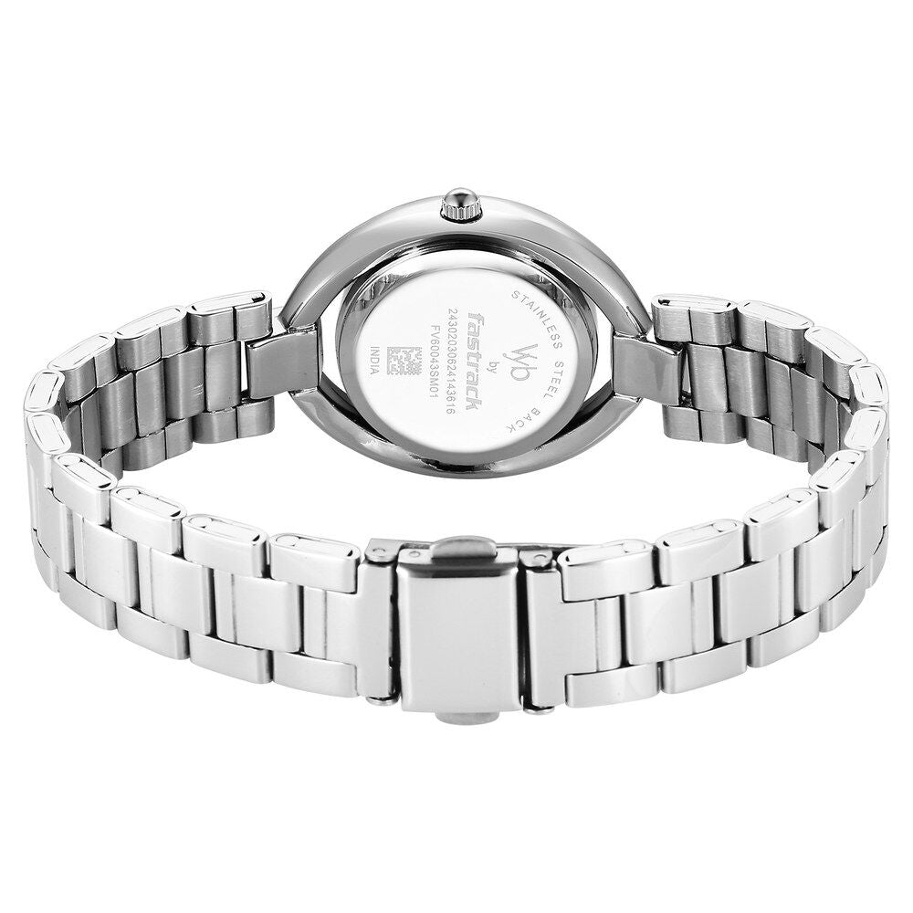 Fastrack Vyb Celeste Quartz Analog Mother of Pearl Dial Silver Color Metal Strap Watch For Girls FV60043SM01W