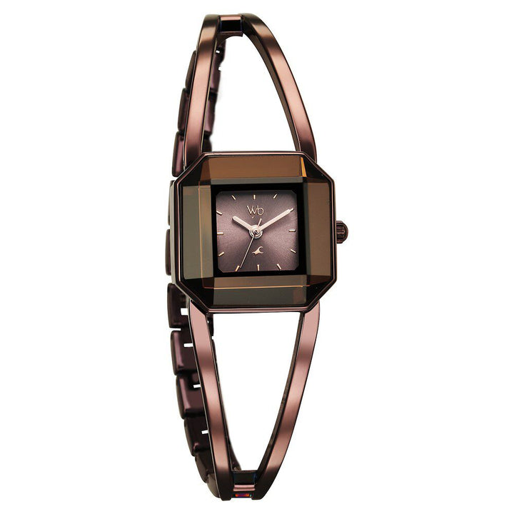 Fastrack Vyb Striker Quartz Analog Brown Dial Brown Metal Strap Watch For Girls FV60045QM01W