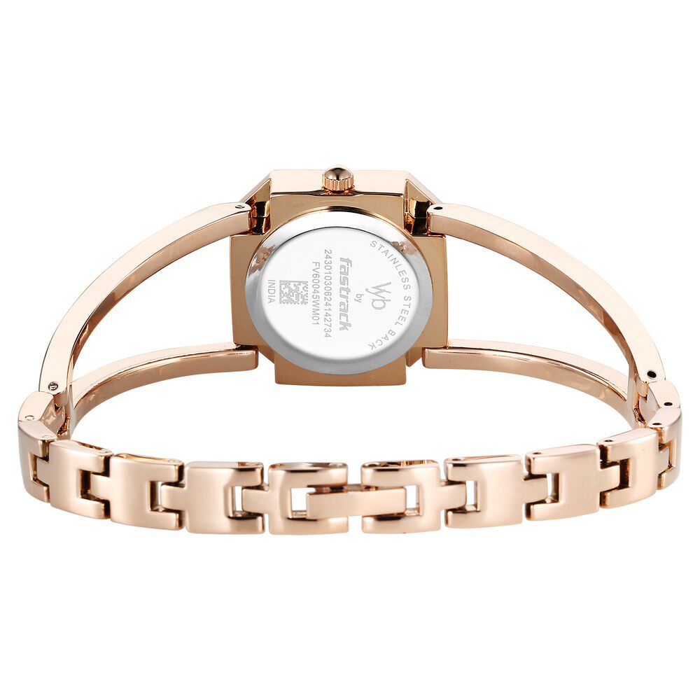 Fastrack Vyb Striker Quartz Analog Rose Gold Dial Rose Gold Metal Strap Watch For Girls FV60045WM01W