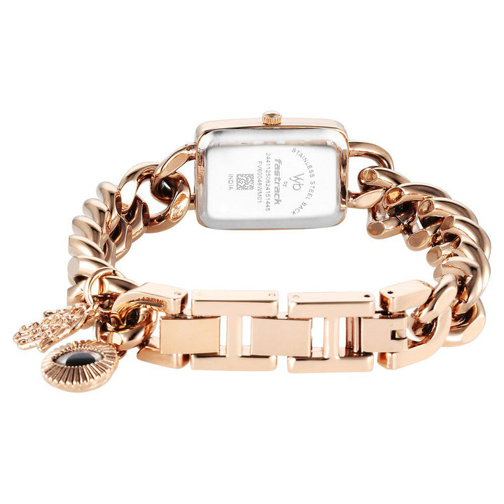 Fastrack Vyb Prodigy Quartz Analog White Dial Rose Gold Color Metal Strap Watch For Girls FV60048WM01W