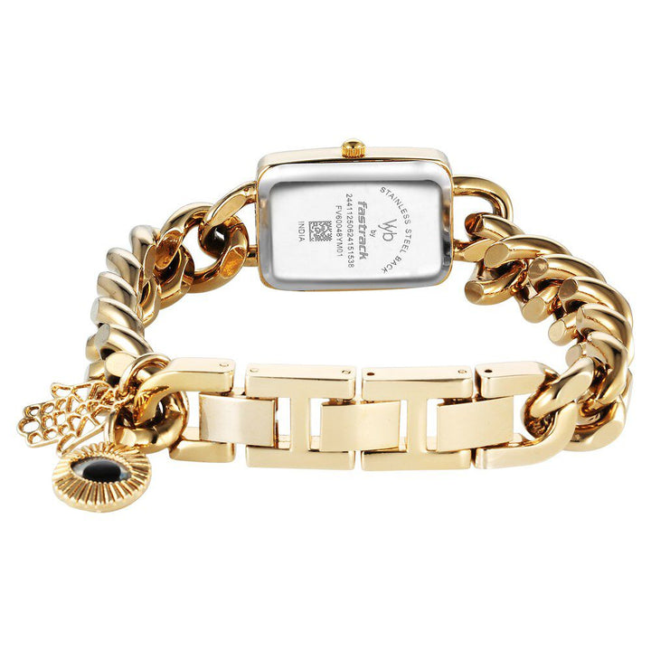 Fastrack Vyb Prodigy Quartz Analog Black Dial Golden Color Metal Strap Watch For Girls FV60048YM01W