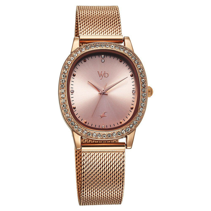 Fastrack Vyb Mirage Quartz Analog Rose Gold Dial Rose Gold Color Metal Strap Watch For Girls FV60049WM01W