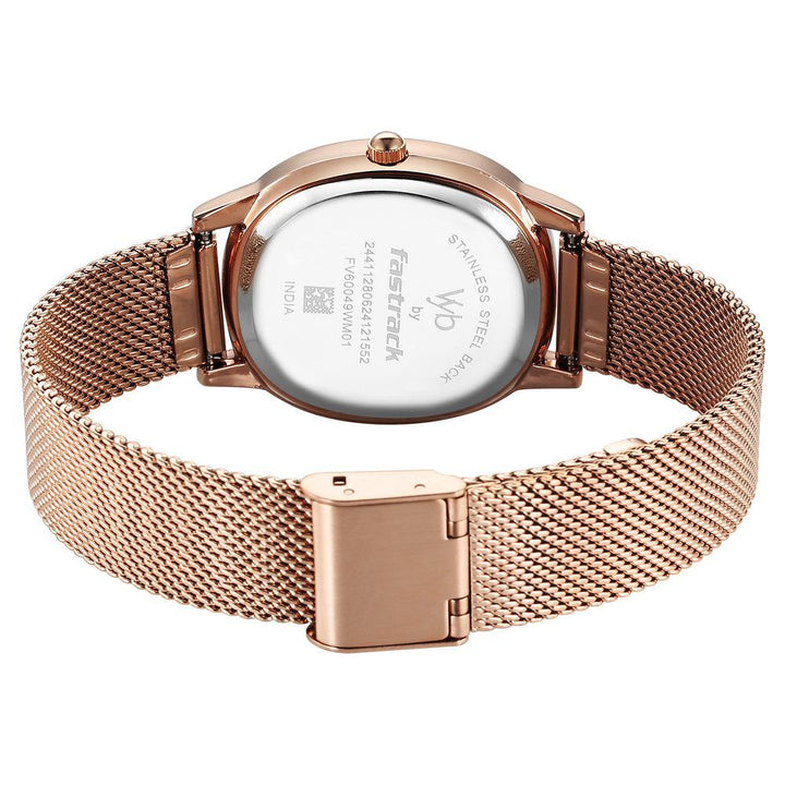 Fastrack Vyb Mirage Quartz Analog Rose Gold Dial Rose Gold Color Metal Strap Watch For Girls FV60049WM01W