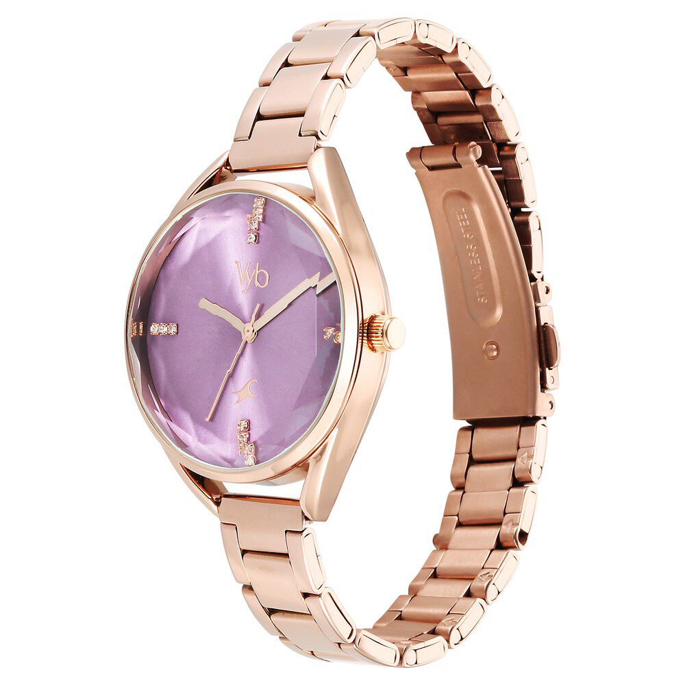 Fastrack Vyb Aurora Quartz Analog Purple Dial Rose Gold Color Metal Strap Watch for Girls - FV60052WM01W