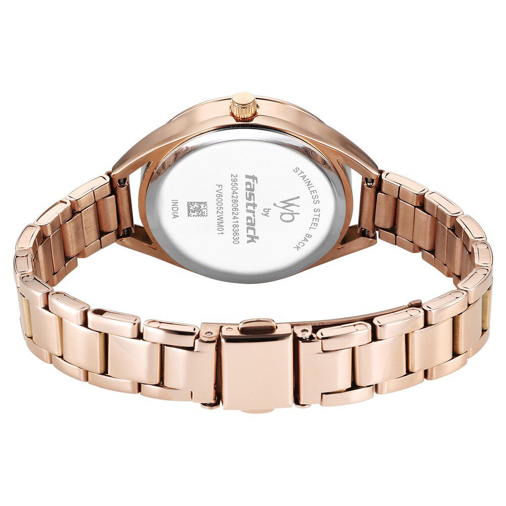 Fastrack Vyb Aurora Quartz Analog Purple Dial Rose Gold Color Metal Strap Watch for Girls - FV60052WM01W