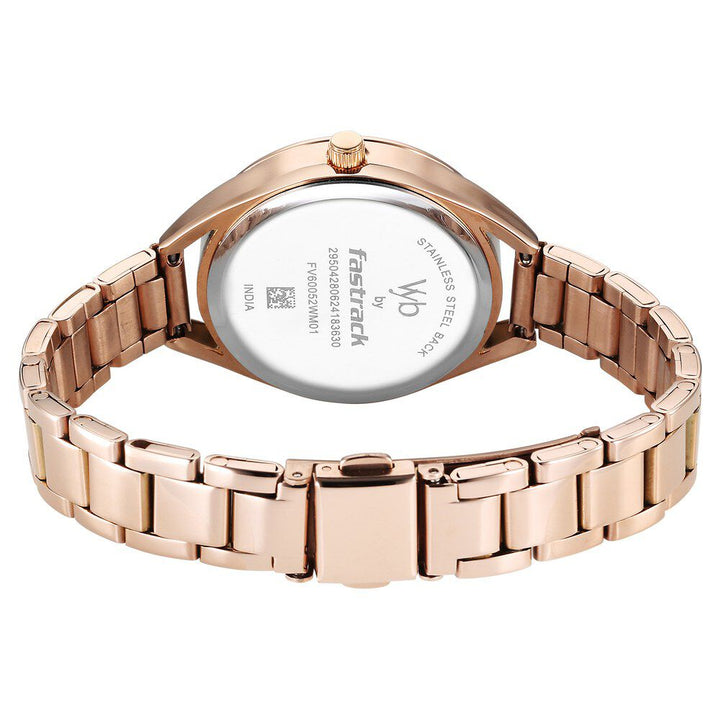 Fastrack Vyb Aurora Quartz Analog Purple Dial Rose Gold Color Metal Strap Watch for Girls - FV60052WM01W