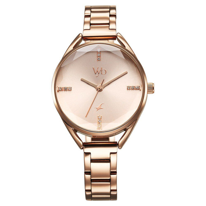 Fastrack Vyb Aurora Quartz Analog Rose Gold Dial Rose Gold Color Metal Strap Watch for Girls - FV60052WM02W
