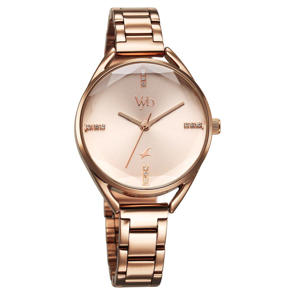 Fastrack Vyb Aurora Quartz Analog Rose Gold Dial Rose Gold Color Metal Strap Watch for Girls - FV60052WM02W