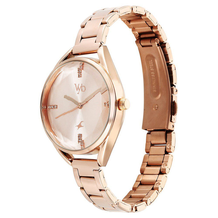 Fastrack Vyb Aurora Quartz Analog Rose Gold Dial Rose Gold Color Metal Strap Watch for Girls - FV60052WM02W
