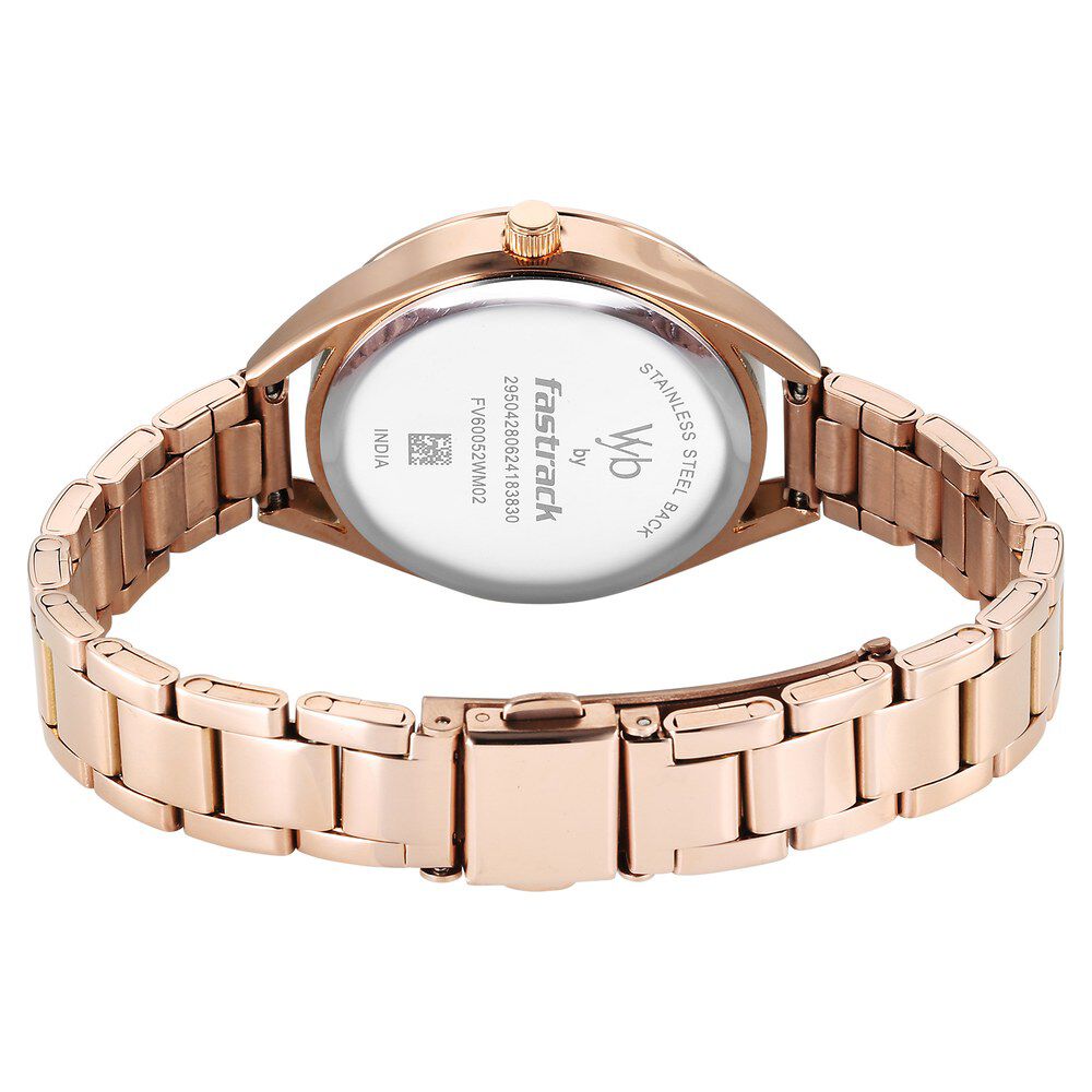 Fastrack Vyb Aurora Quartz Analog Rose Gold Dial Rose Gold Color Metal Strap Watch for Girls - FV60052WM02W