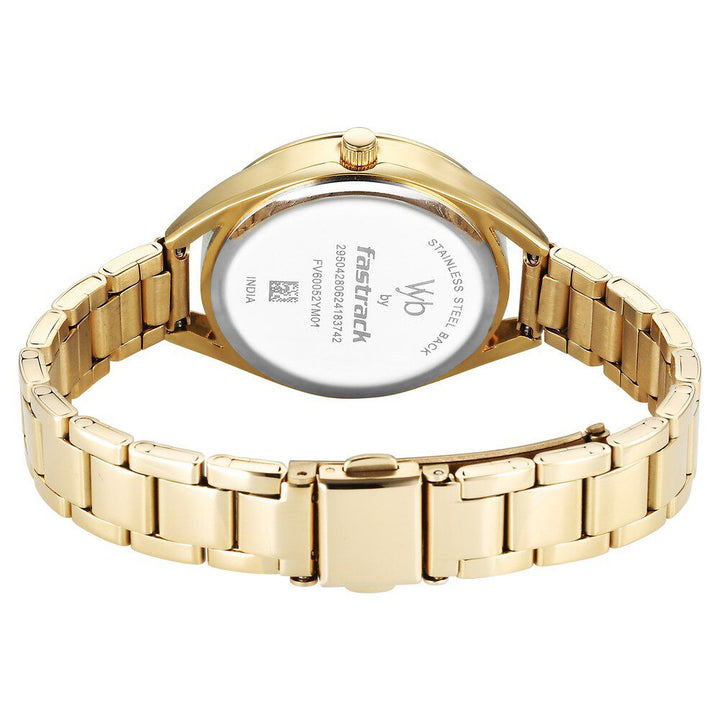 Fastrack Vyb Aurora Quartz Analog Green Dial Golden Color Metal Strap Watch for Girls FV60052YM01W