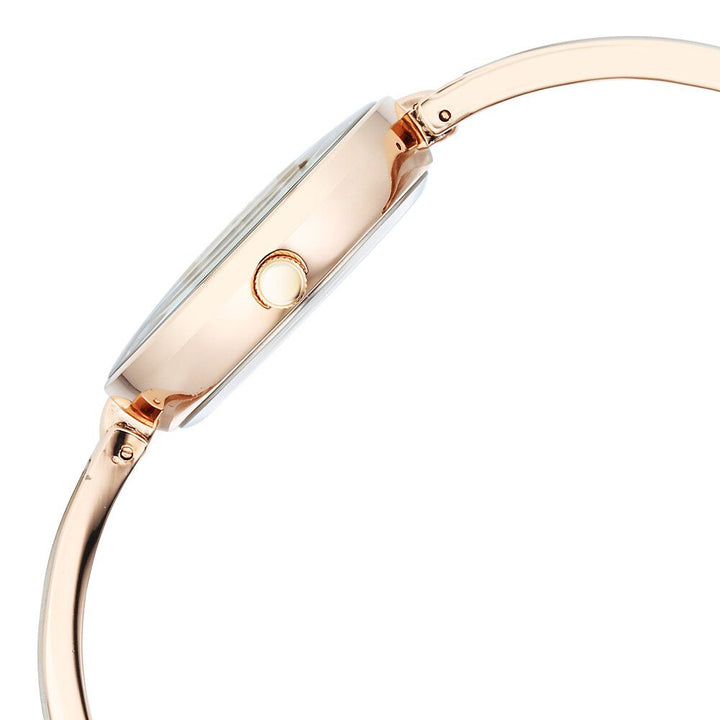 Fastrack Vyb Starlet Quartz Analog White Dial Rose Gold Color Metal Strap Watch For Girls FV60053WM01W