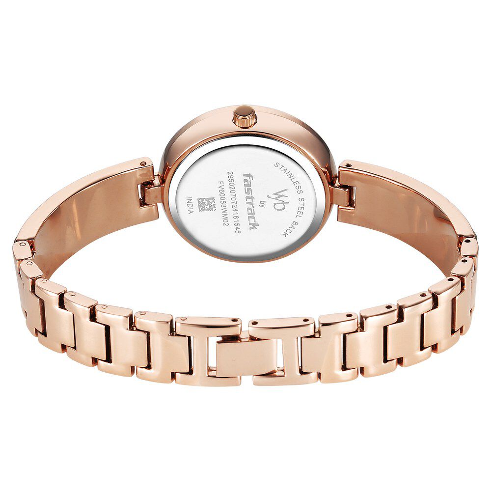 Fastrack Vyb Starlet Quartz Analog Pink Dial Rose Gold Color Metal Strap Watch For Girls FV60053WM02W