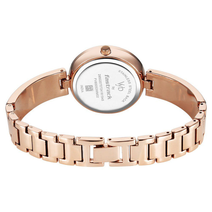 Fastrack Vyb Starlet Quartz Analog Pink Dial Rose Gold Color Metal Strap Watch For Girls FV60053WM02W