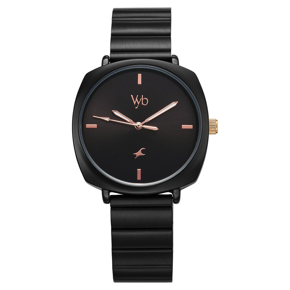 Fastrack Vyb Minimalist Quartz Analog Black Dial Black Color Metal Strap Watch for Girls - FV60054KM01W