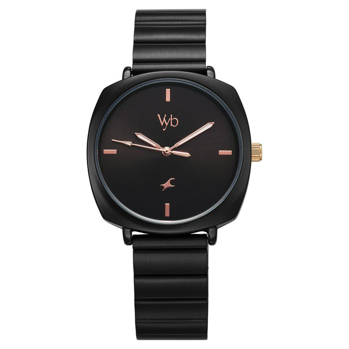 Fastrack Vyb Minimalist Quartz Analog Black Dial Black Color Metal Strap Watch for Girls - FV60054KM01W