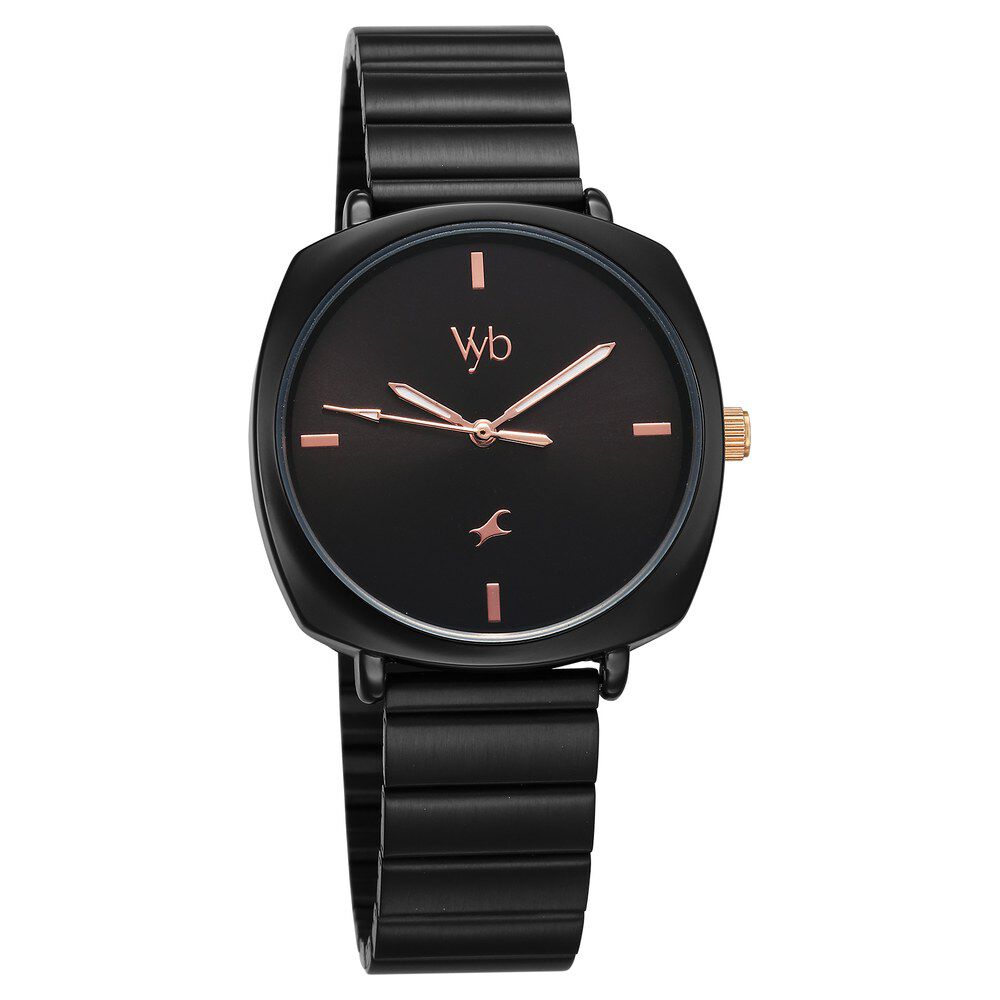 Fastrack Vyb Minimalist Quartz Analog Black Dial Black Color Metal Strap Watch for Girls - FV60054KM01W