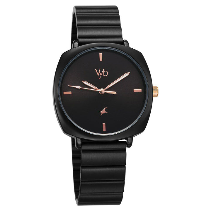 Fastrack Vyb Minimalist Quartz Analog Black Dial Black Color Metal Strap Watch for Girls - FV60054KM01W