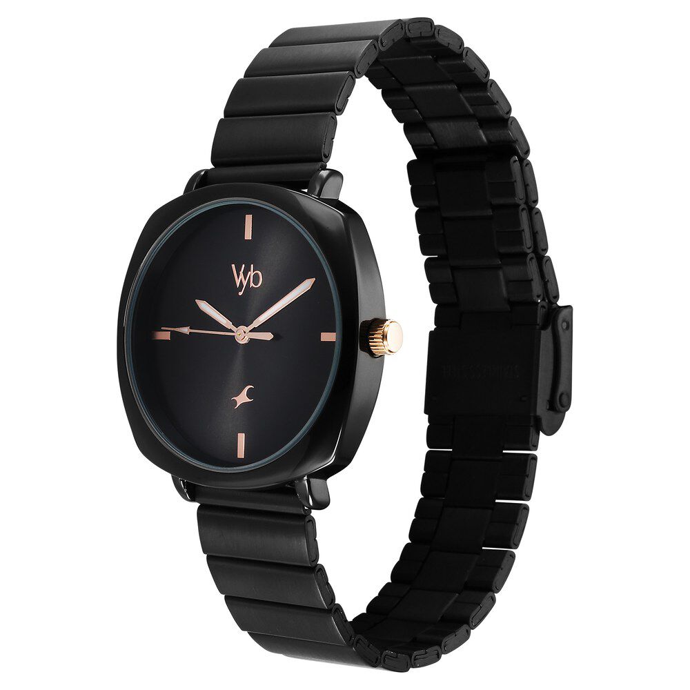 Fastrack Vyb Minimalist Quartz Analog Black Dial Black Color Metal Strap Watch for Girls - FV60054KM01W