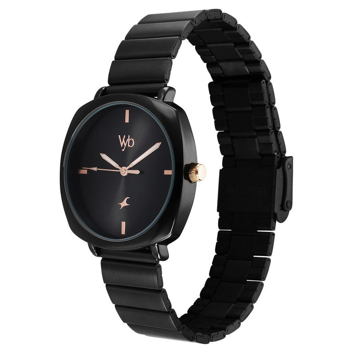 Fastrack Vyb Minimalist Quartz Analog Black Dial Black Color Metal Strap Watch for Girls - FV60054KM01W