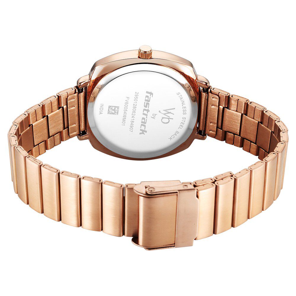 Fastrack Vyb Minimalist Quartz Analog Silver Dial Rose Gold Color Metal Strap Watch for Girls - FV60054WM01W