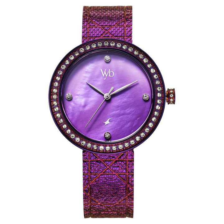 Fastrack Vyb Eclipse Quartz Analog Purple Mother Of Pearl Dial Purple Color Metal Strap Watch For Girls FV60056QM01W