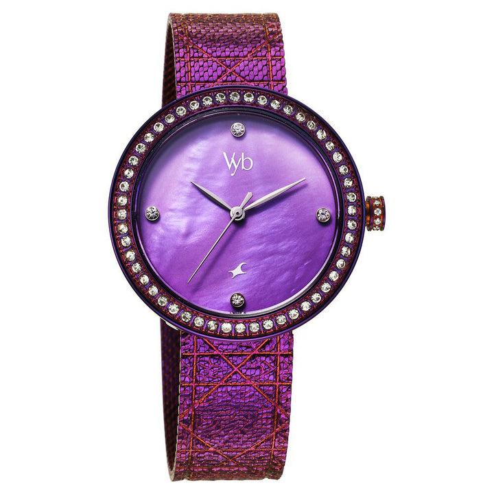 Fastrack Vyb Eclipse Quartz Analog Purple Mother Of Pearl Dial Purple Color Metal Strap Watch For Girls FV60056QM01W