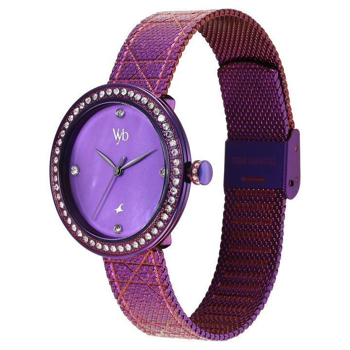 Fastrack Vyb Eclipse Quartz Analog Purple Mother Of Pearl Dial Purple Color Metal Strap Watch For Girls FV60056QM01W