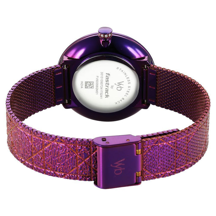 Fastrack Vyb Eclipse Quartz Analog Purple Mother Of Pearl Dial Purple Color Metal Strap Watch For Girls FV60056QM01W