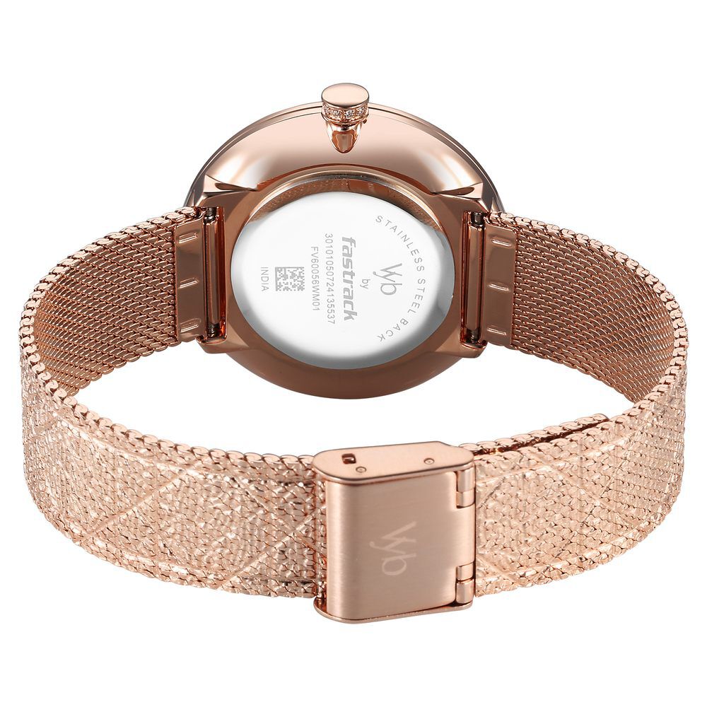 Fastrack Vyb Eclipse Quartz Analog Mother of Pearl Dial Rose Gold Color Metal Strap Watch For Girls FV60056WM01W