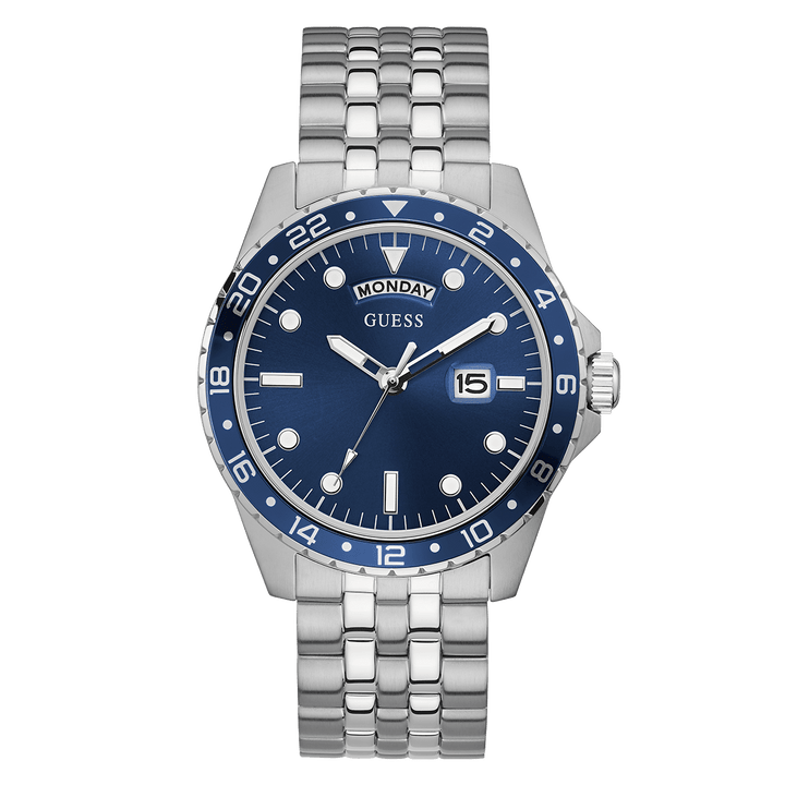 GUESS Mens Silver Tone Day/Date Watch