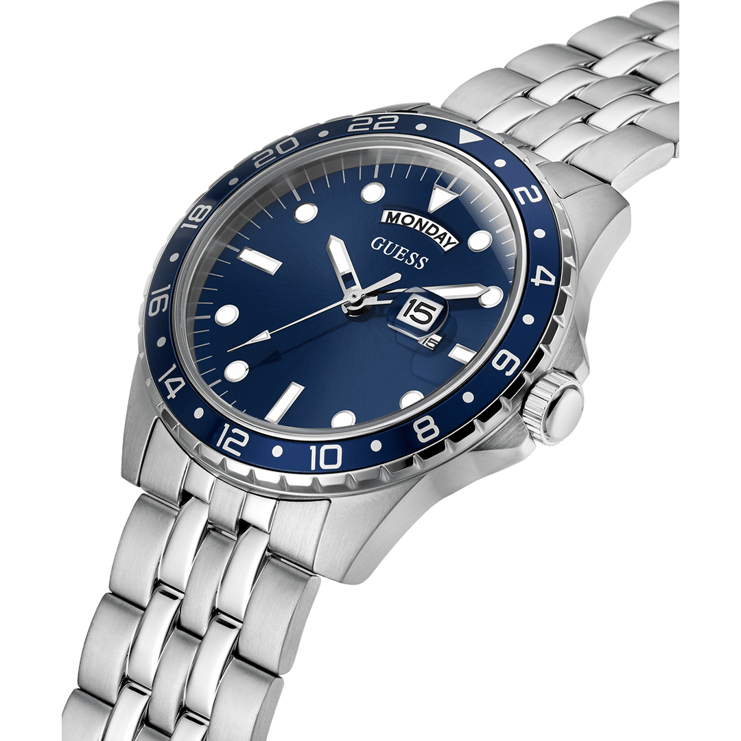 GUESS Mens Silver Tone Day/Date Watch
