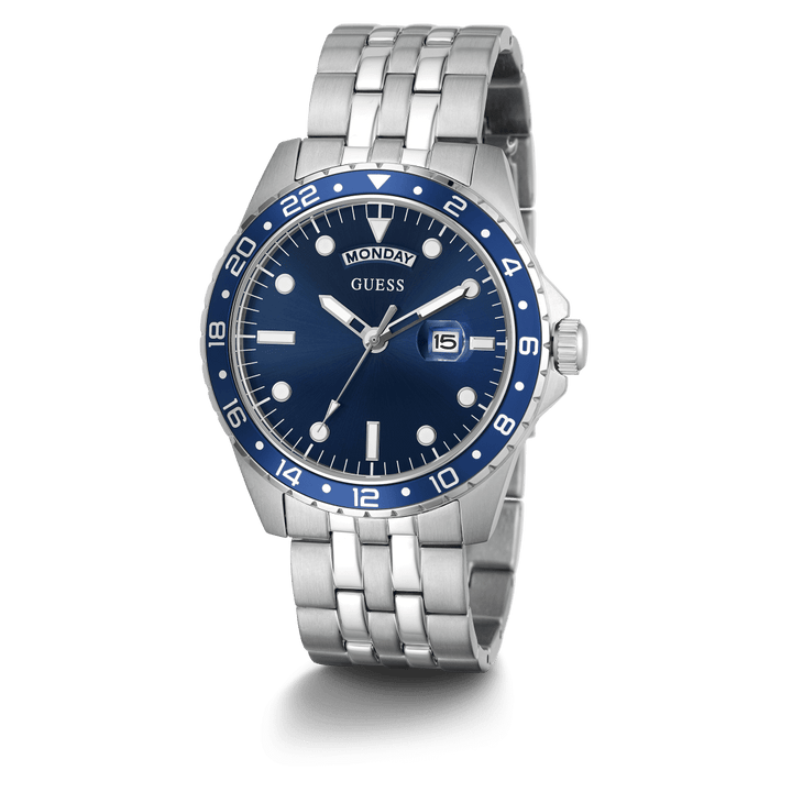 GUESS Mens Silver Tone Day/Date Watch