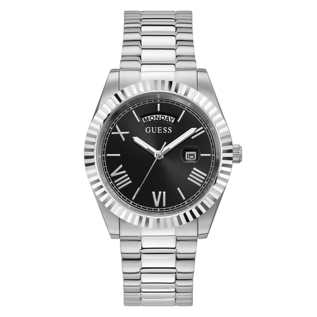 GUESS Mens Silver Tone Day/Date Watch