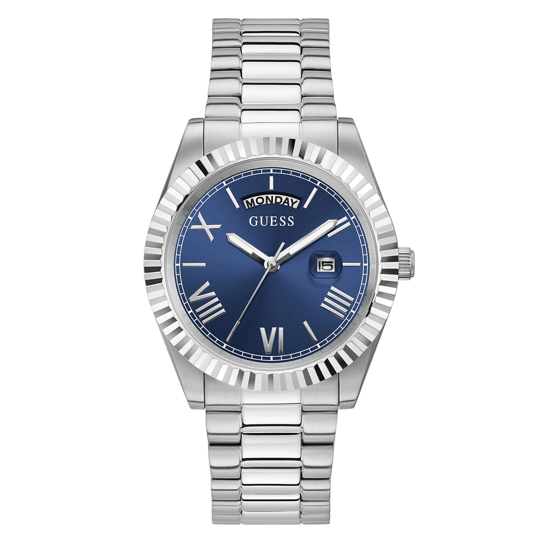 GUESS Mens Silver Tone Day/Date Watch