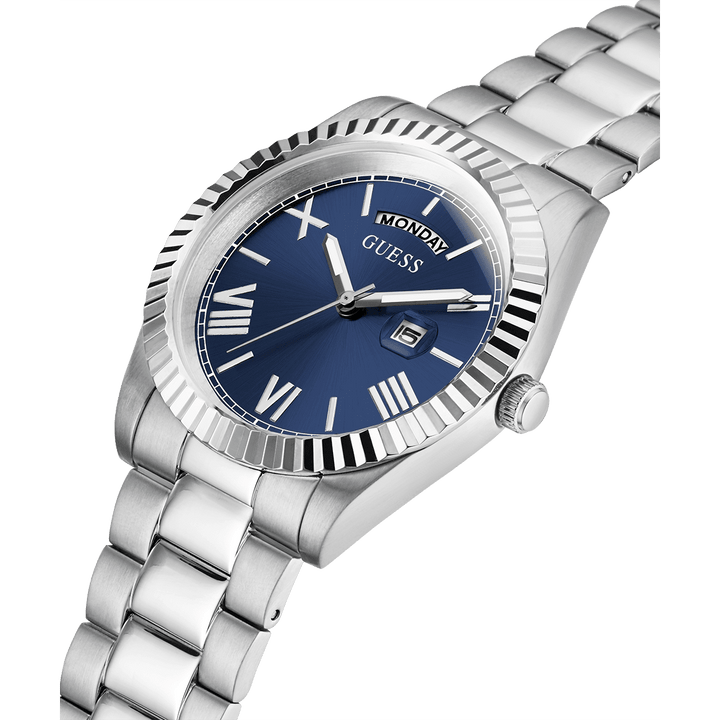 GUESS Mens Silver Tone Day/Date Watch