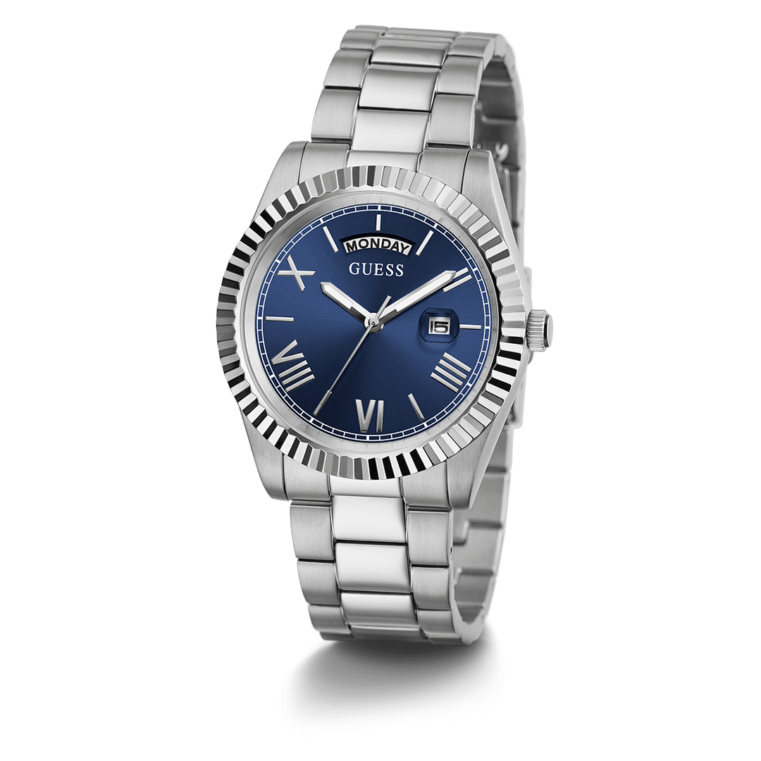 GUESS Mens Silver Tone Day/Date Watch